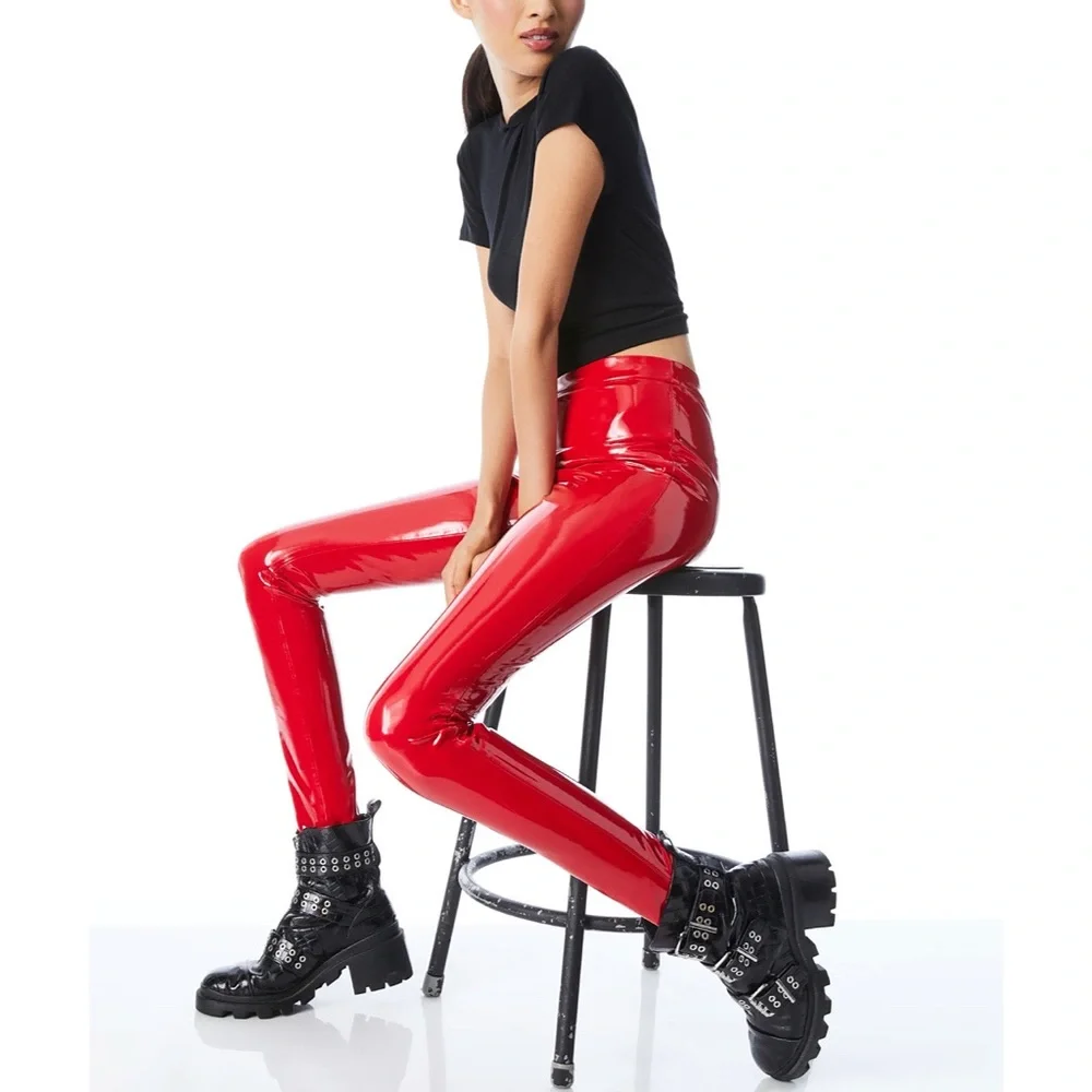 Alice + Olivia Maddox Red Vegan Leather Legging Pant - Picture 13 of 15